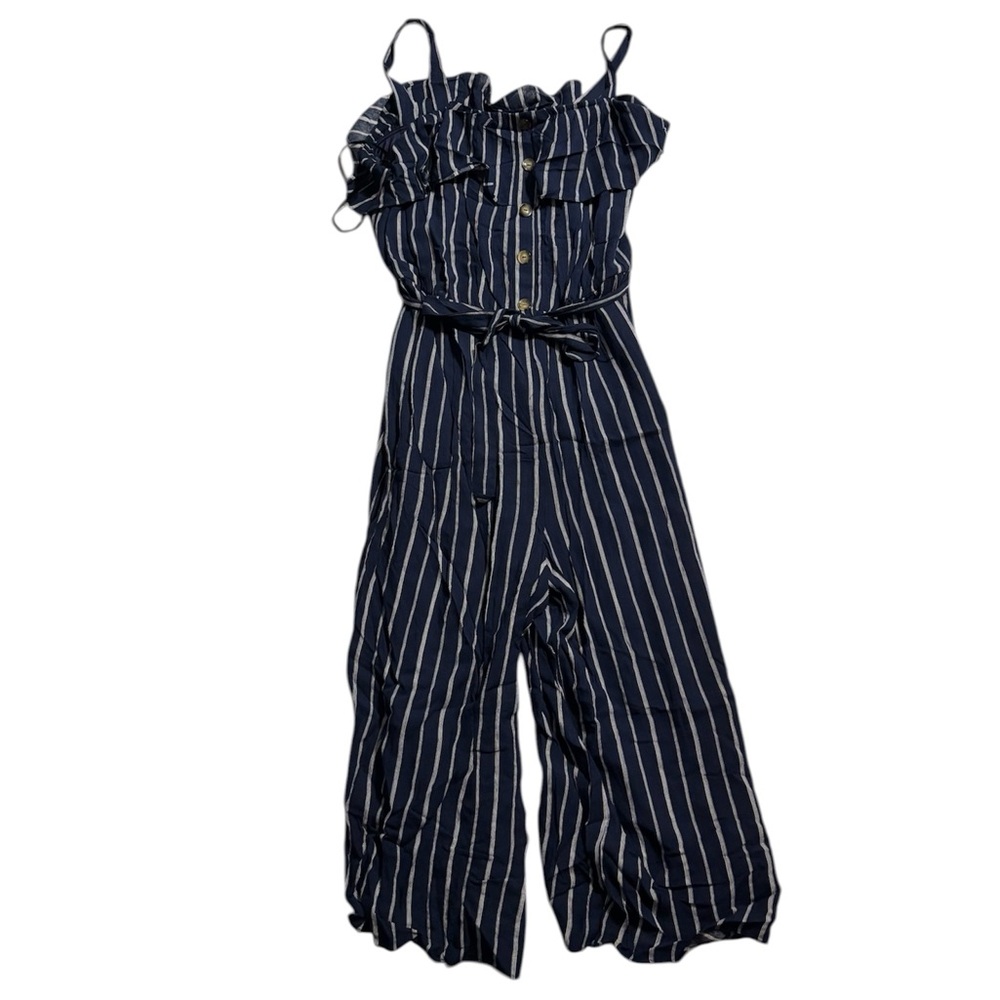 Iz Byer Navy and White Striped Jumpsuit